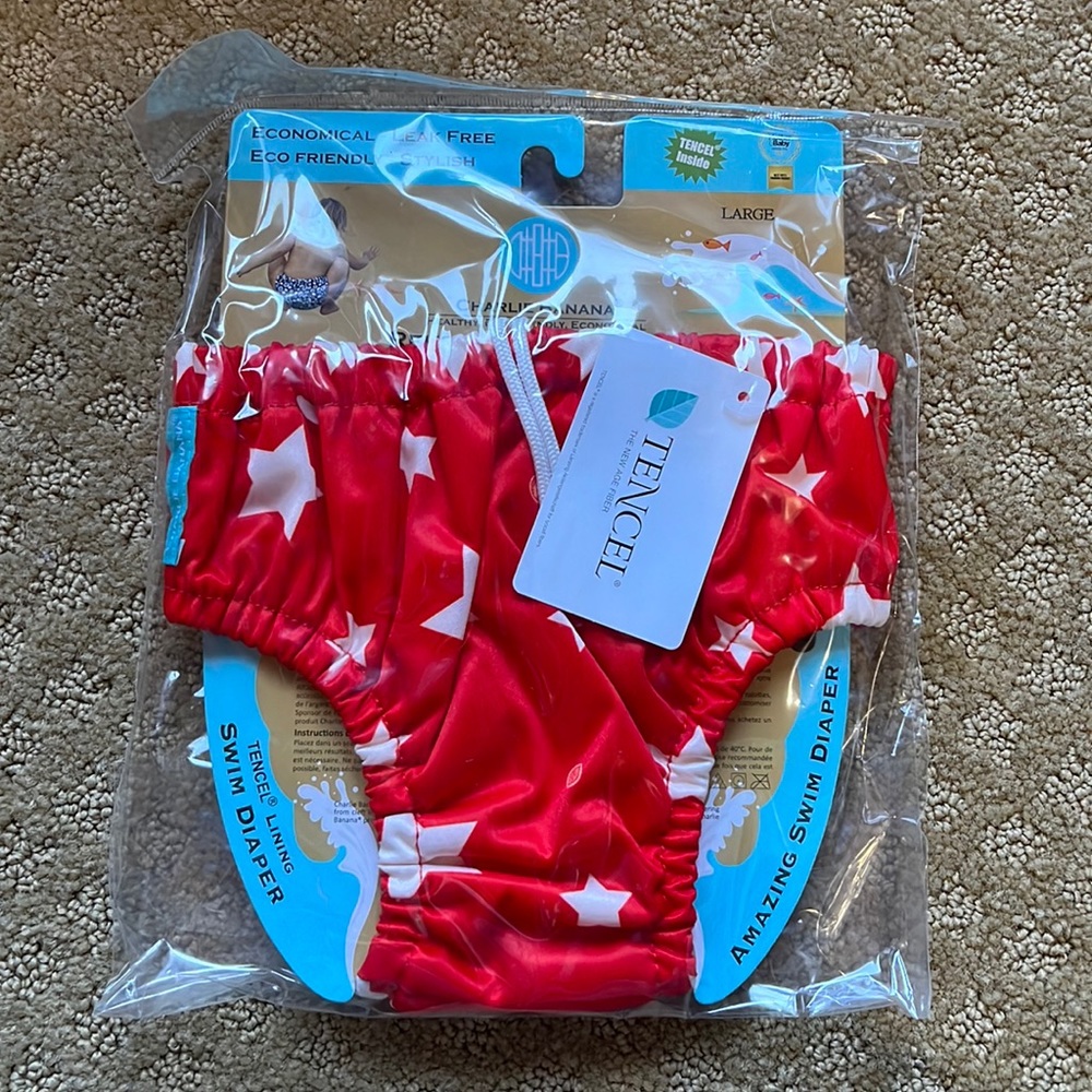 Charlie banana reusable swim diaper white stars red large